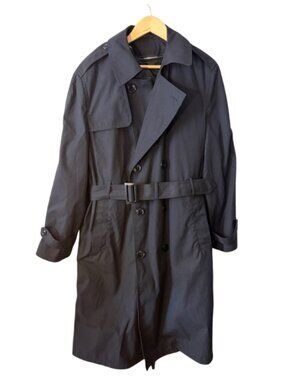 DSCP Military Trench Coat Mens 40R Black Double Breasted Belted Removable Liner